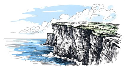 Coastal cliffs under a cloudy sky