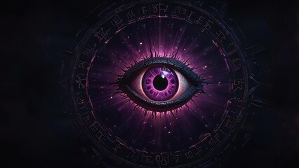 Mystic glowing Halloween eye portal with luminous purple aura and runes