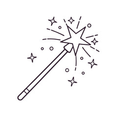 Enchanting magic wand with sparkling effects line art illustration