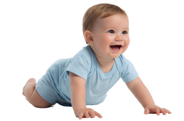  Cute, happy baby crawling on the floor against an isolated, transparent background 