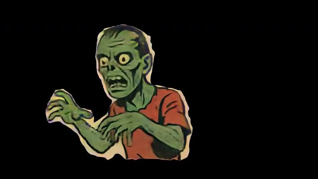Cartoon zombie animation isolated asset, transparent 4K video, alpha channel, ProRes 4444