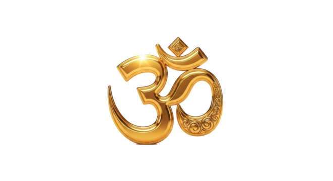 Isolated golden om symbol on a black background with intricate details and smooth surface finish design