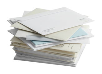 Sorting and organizing stacks of envelopes in an office environment for efficient management. Cut out PNG