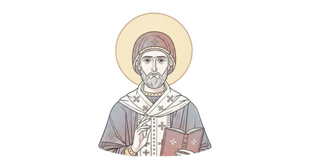 Fototapeta premium Illustration of a saint holding a book with a halo around his head on a black background image