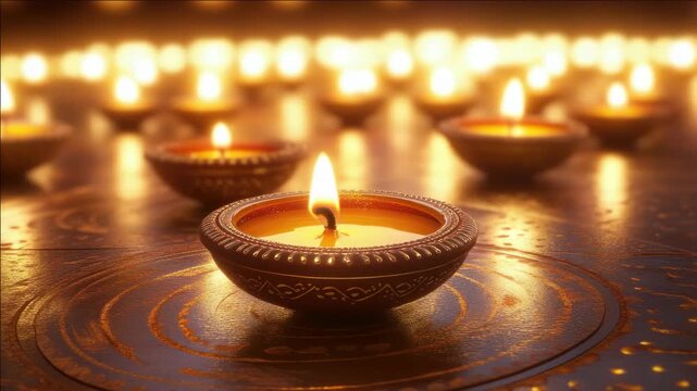 A close-up of lit candles during a Diwali celebration, symbolizing the festival of light and joy in Indian culture.