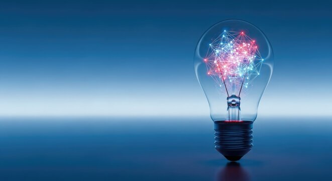 Glowing lightbulb with digital network idea innovation