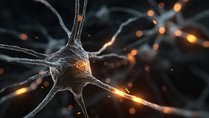 Vibrant neuron firing with electric energy, science and medical concept