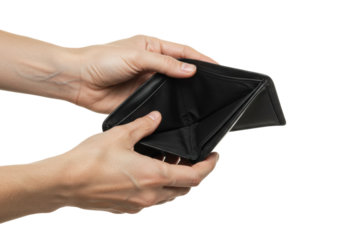 Handling an empty wallet financial hardship personal finance indoor setting economic awareness. Cut out PNG