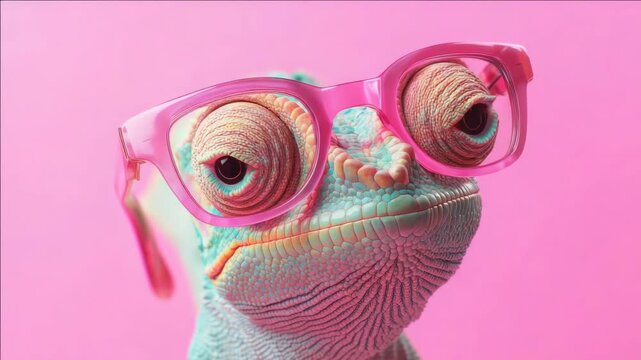 A quirky lizard wearing pink glasses, showcasing its adorable and humorous side.
