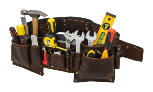 Essential toolbelt for home improvement projects workshop indoor diy skills. Cut out PNG