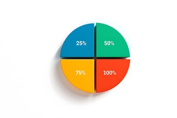 Colorful 3D Pie Chart Showing Percentage Data: 25%, 50%, 75%, 100%  Business Infographic