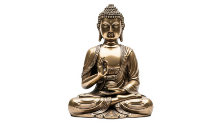 Bronze buddha statue in meditation pose with hand gesture isolated on a black background studio shot