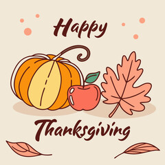 Happy first day of autumn, greeting card in realistic style. Stylish colored background with falling colorful autumn leaves vector illustration