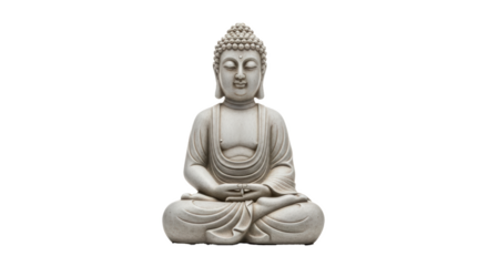 A serene buddha statue in meditation pose against a stark black background in a studio setting