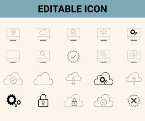 Collection of editable line art icons for technology and cloud services