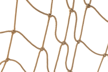 Football or tennis net. torn Rope mesh on a white background close-up. rope in snow
