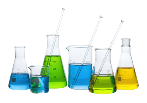 Chemical experiment demonstration laboratory scientific images controlled environment educational concept. Cut out PNG