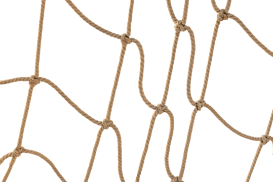 Football or tennis net. torn Rope mesh on a white background close-up. rope in snow