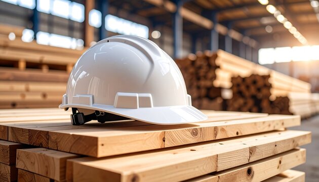 White hard hat on lumber