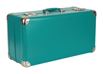 Vintage teal suitcase for travel adventures studio product isolated retro inspiration. Cut out PNG