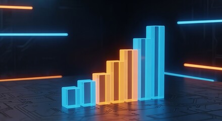 Illuminated Business Chart: A vibrant and futuristic business chart glows against a dark backdrop, the ascending bars of data symbolizing growth and success in a dynamic, visually appealing display.
