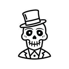 Dapper skull wearing a top hat line art doodle in vibrant colors