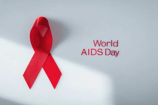 Bright red ribbon symbol, supporting countrywide health awareness, advocating human immunodeficiency virus prevention, acquired immunodeficiency syndrome care, promoting aging health, solidarity. - Powered by Adobe