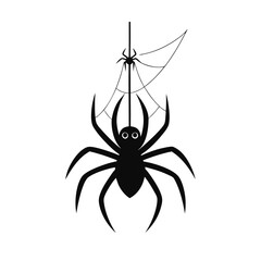 Line art spider hanging from a thin thread on a clean white background