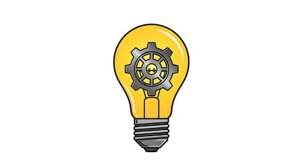 A yellow lightbulb with a gray gear inside on a white background in a simple cartoon style ai generated