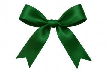 Elegant green satin ribbon bow tied with grace, isolated on a transparent background, perfect for adding a touch of sophistication to designs
