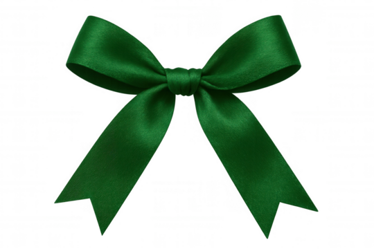 Elegant green satin ribbon bow tied with grace, isolated on a transparent background, perfect for adding a touch of sophistication to designs