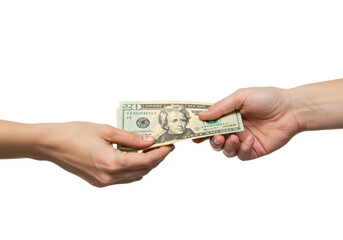 Cash transaction between hands in a business setting money exchange financial concept. Cut out PNG