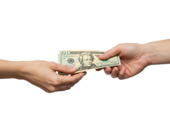 Cash transaction between hands in a business setting money exchange financial concept. Cut out PNG