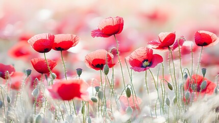Fototapeta premium Vibrant Red Poppy Field Summer Bloom Flowers