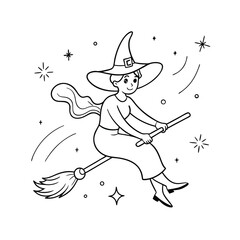 Fototapeta premium Mystical witch broom with sparkling outline for magical designs