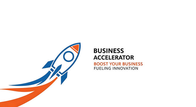 Rocket launch illustration for business accelerator with boost your business text on white background ai generated