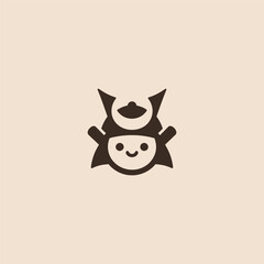 Simple minimalist abstract cute samurai helmet logo design.