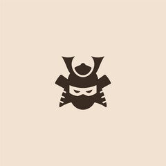 Simple minimalist abstract cute samurai helmet logo design.