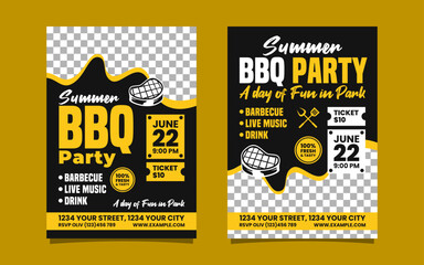 Summer BBQ Party Yellow Vertical Flyer or Poster Invitation Template