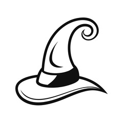 Whimsical witch hat with a gracefully curled tip line art clipart