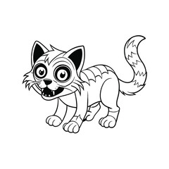 Zombie cat crawling line art illustration on a clean white background