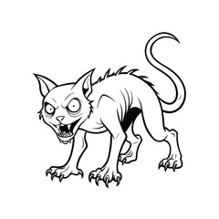 Line art illustration of a zombie cat crawling on a clean white background