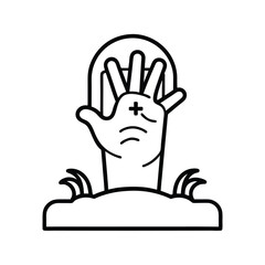 Zombie hand emerging from grave line art outline halloween graphic
