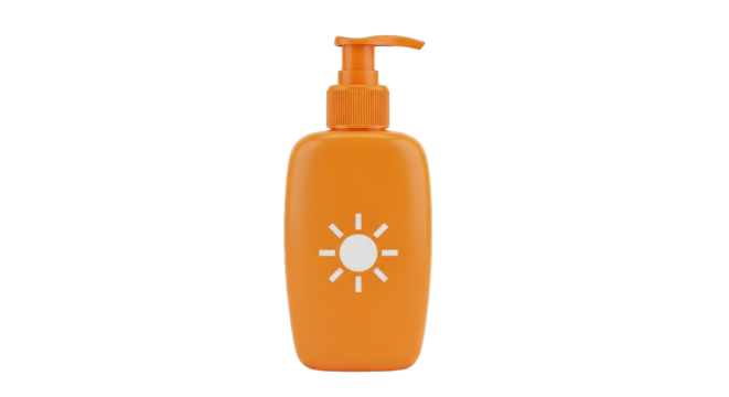 A vibrant orange bottle featuring a sun icon stands ready to protect skin from harmful sun rays.