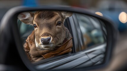 Clumsy driver chaos: lost deer, confused motorist, road mistake, careless turn, silly traffic, wrong lane, unexpected stop, street hazard, beginner steering, awkward moment