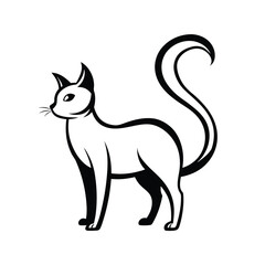 Elegant arched back cat with a sharp tail in minimalist line art style