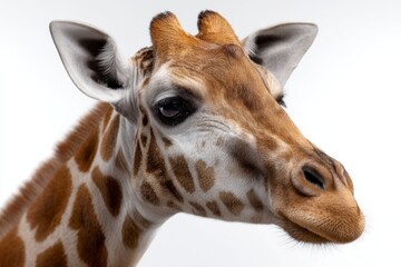 Naklejka premium Close-up portrait of a giraffe against a white background