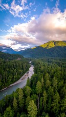 Verdant valley river panorama