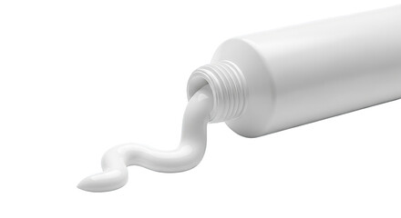 A close-up shows a white tube with product extruding, creating a clean and minimalistic visual.