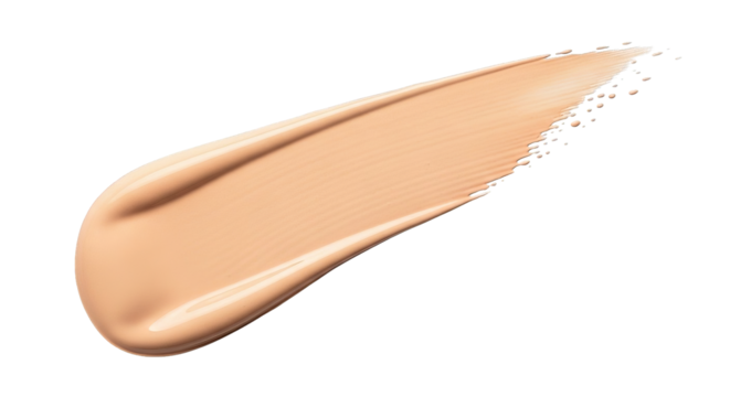A creamy beige cosmetic foundation swatch is angled against an isolated presentation in studio